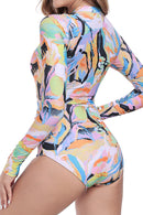Axesea Women Front Zip Long Sleeve Ruched One Piece Swimsuit