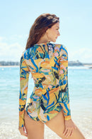 Axesea Women Front Zip Long Sleeve Ruched One Piece Swimsuit