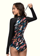 Tides Back Zipper Long Sleeve One Piece Swimsuit