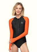 Classic Front Zip Hooded Long Sleeve One Piece