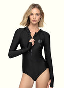 Classic Front Zip Hooded Long Sleeve One Piece