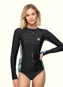 Ink Painting Long Sleeve Zip UPF 50 Rash Guard Top