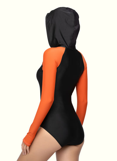 Classic  Front Zip Hooded Long Sleeve One Piece