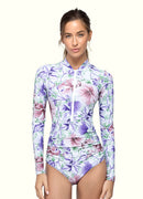 Side Ruching Long Sleeve One Piece Swimsuit