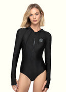 Classic Front Zip Hooded Long Sleeve One Piece