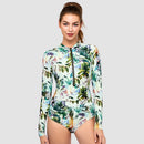 Side Ruching Long Sleeve One Piece Swimsuit — Coconut Palm