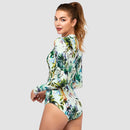 Side Ruching Long Sleeve One Piece Swimsuit — Coconut Palm