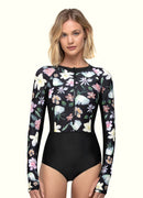 Coral Flower Front Zip Long Sleeve One Piece——Argentina Artist x Axesea