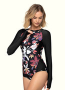 Flora Front Zip Long Sleeve One Piece——Italy Artist x Axesea