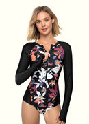 Flora Front Zip Long Sleeve One Piece——Italy Artist x Axesea