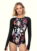 Flora Front Zip Long Sleeve One Piece——Italy Artist x Axesea