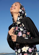 Coral Flower Hoodie Rash Guard UPF 50 Long Sleeve Swimsuit Top——Argentina Artist x Axesea