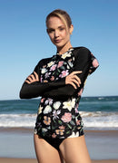 Coral Flower Hoodie Rash Guard UPF 50 Long Sleeve Swimsuit Top——Argentina Artist x Axesea
