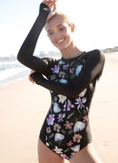 Coral Flower Front Zip Long Sleeve One Piece——Argentina Artist x Axesea