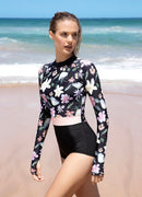 Coral Flower Back Zip Long Sleeve One Piece——Argentina Artist x Axesea