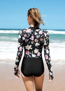 Coral Flower Back Zip Long Sleeve One Piece——Argentina Artist x Axesea