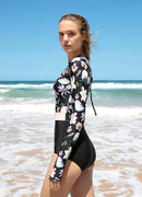 Coral Flower Back Zip Long Sleeve One Piece——Argentina Artist x Axesea