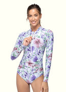 Side Ruching Long Sleeve One Piece Swimsuit