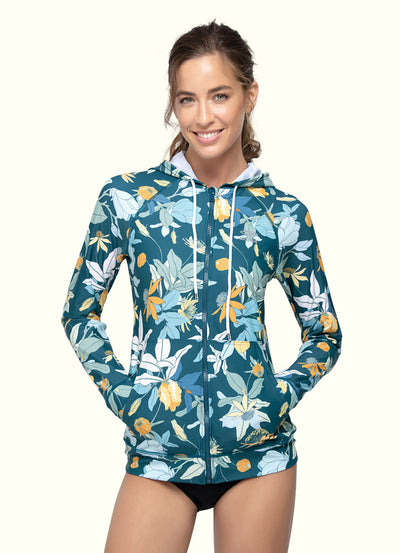 Flora Hoodie Rash Guard UPF 50 Long Sleeve Swimsuit Top——Italy Artist x Axesea